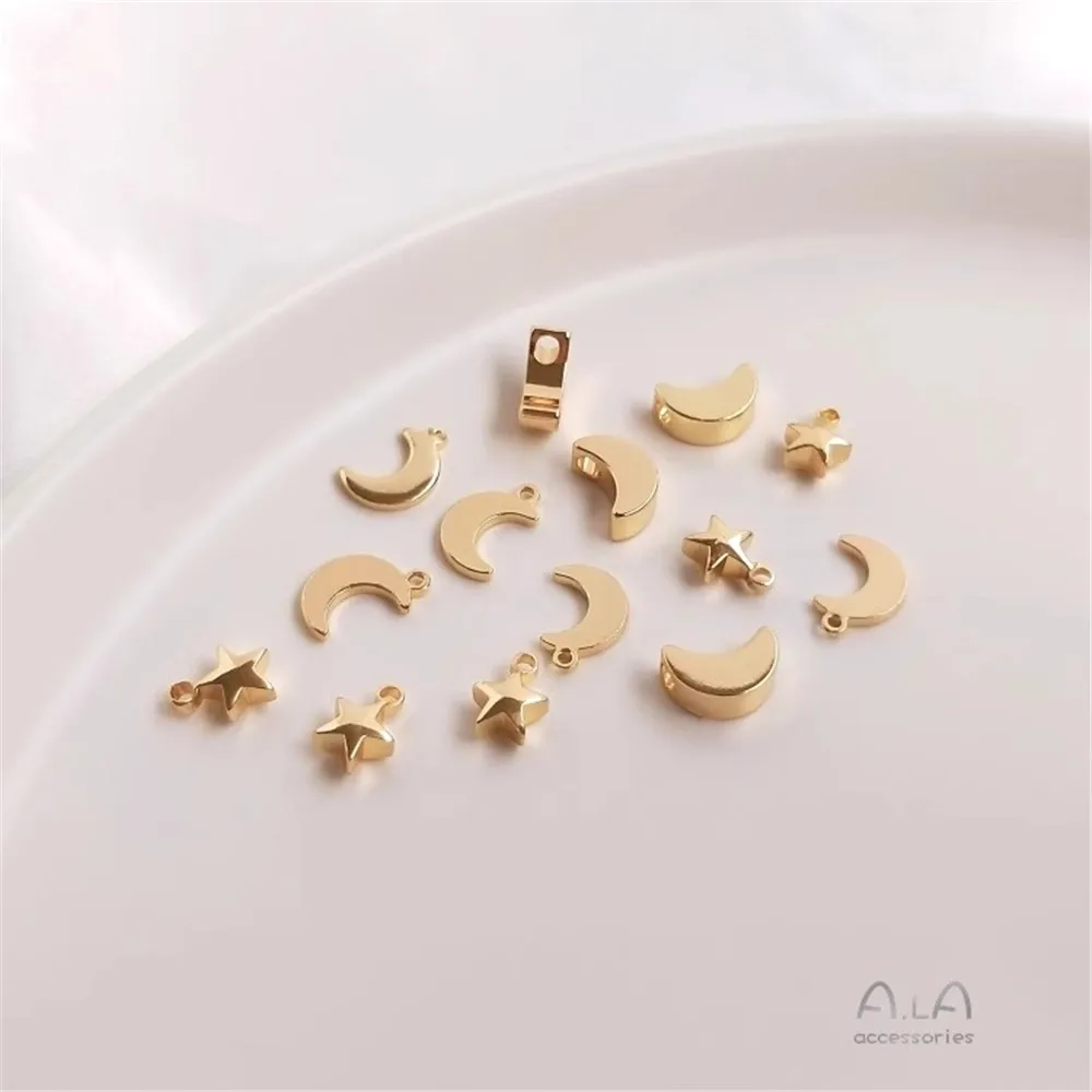 

Color-protecting Copper 14K Real Gold Accessories Moon Five-pointed Star Small Pendant Diy Handmade Jewelry Earrings