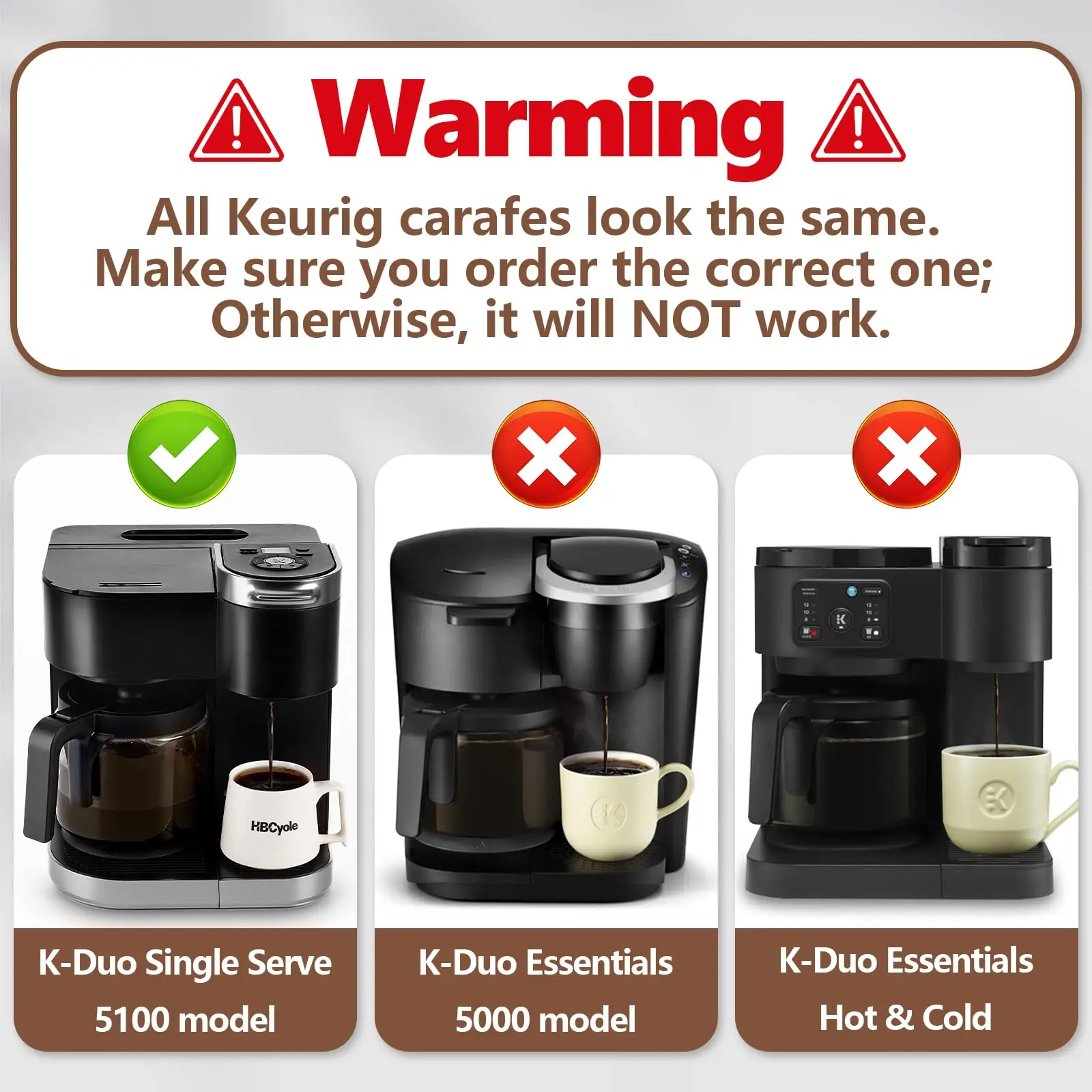 

Coffee Machine Glass Pot Replacement Carafe with Handle Drip Proof Spout 12Cups for KeurigK-DUO5100 Coffee Maker Dishwasher Safe