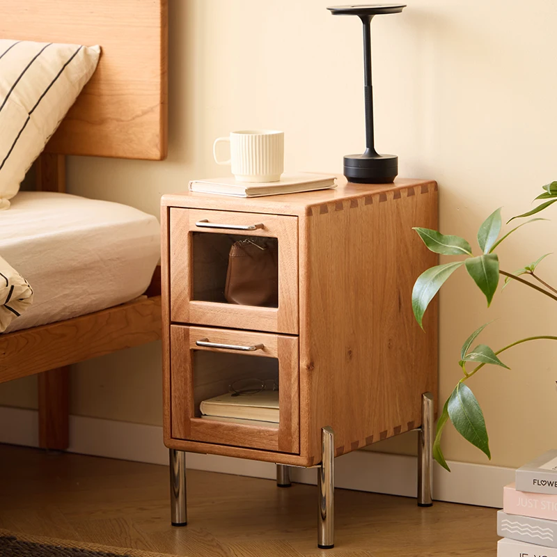 

Modern Wooden Nightstand - Slim Storage Cabinet with Lock, Dustproof Vintage Bedside Table, Retro Home Decor Organizer