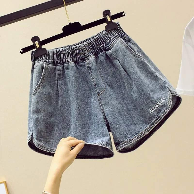 Korean Style Women's Denim Shorts Wide Trend 2024 Female Short Jeans Pants Elasticty Fashion Clothing Flowy Low Price XXL Design