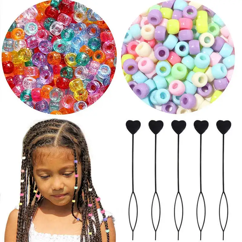 100pcs Hair Beads Pony Beads for Hair Braids 6x9mm Plastic Bead 4mm Large Hole for Kids Girls African Hair Bead Accessories