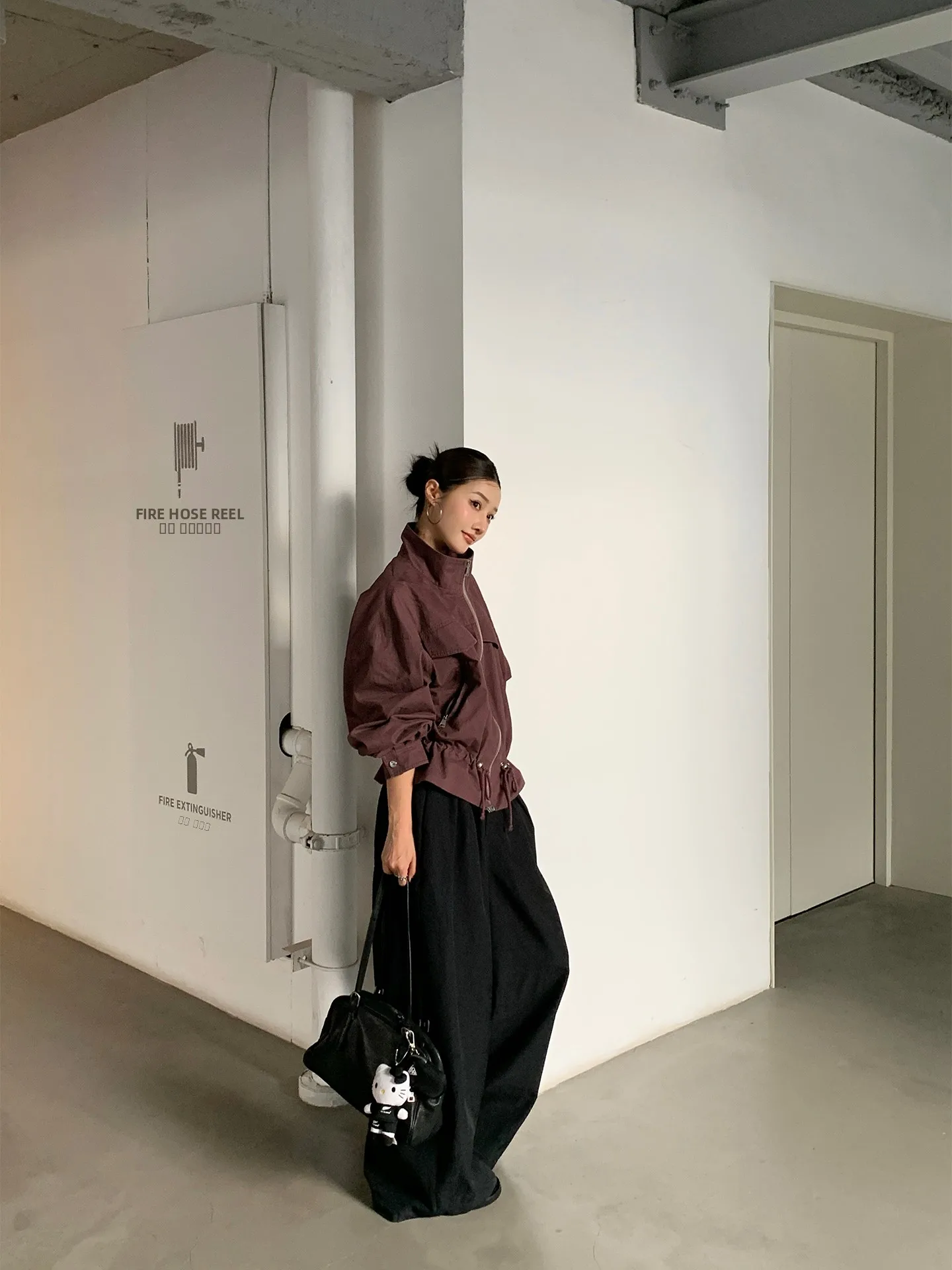 

Women's ort "ape Candy" Dstring Collar Workwear Jaet 2025 Autumn New Sle Cotton Stand Fit Daily Wear