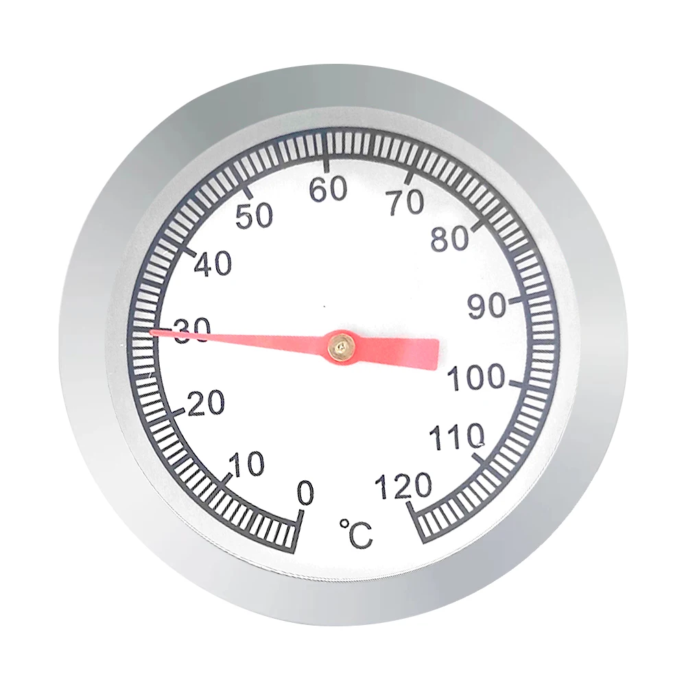 52mm 0-120 graden Celsius Pizza Oven Thermometer Roestvrij staal Outdoor Grill Barbecue Kachel Thermograaf Voedsel Koken Temperatuurmeting van varkensvlees, kip en lamsvlees