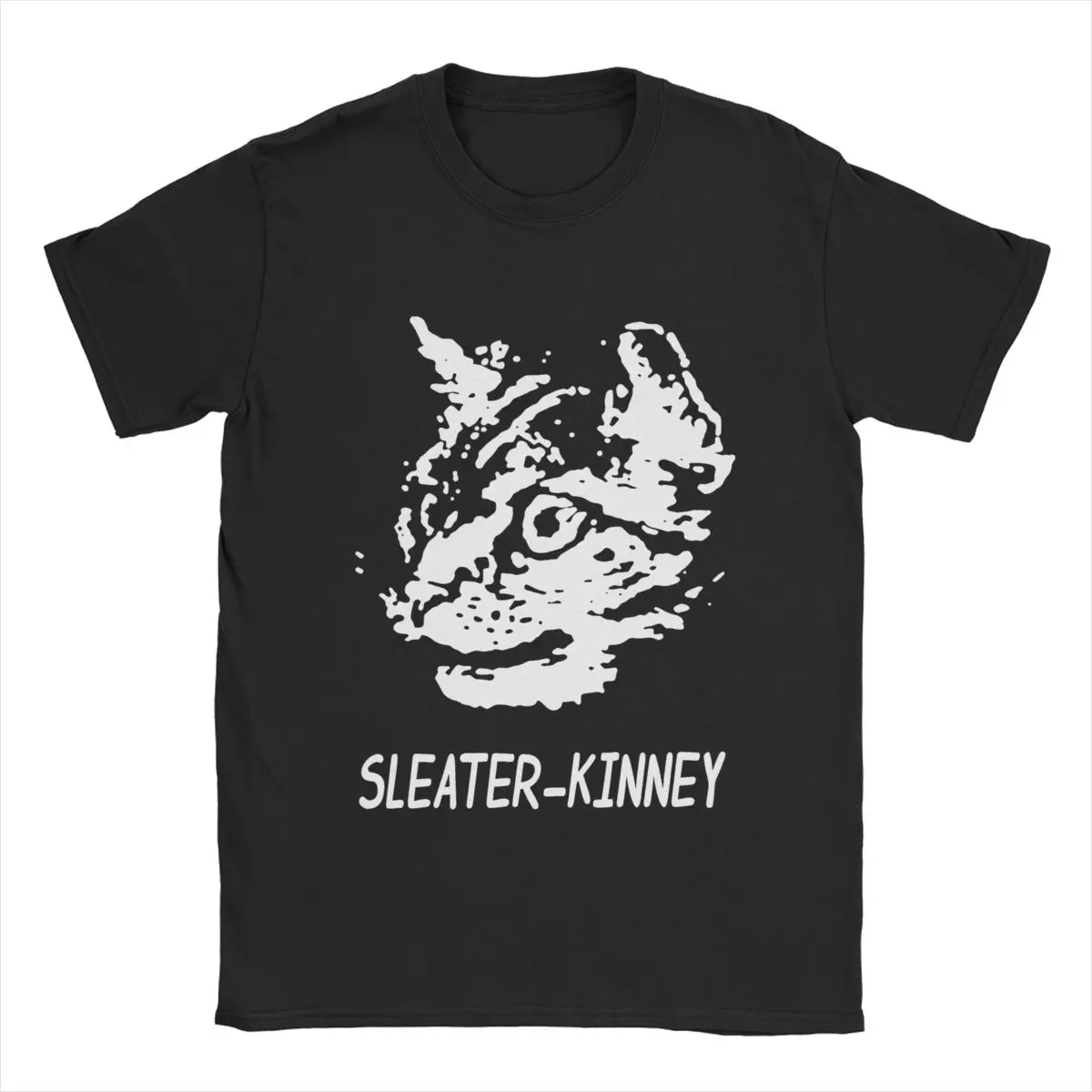 Art Cat Retro Sleater Kinney T-Shirt for Men Music Band Sticker Novelty Pure Cotton Tee Shirt O Neck Short Sleeve T Shirt Gift