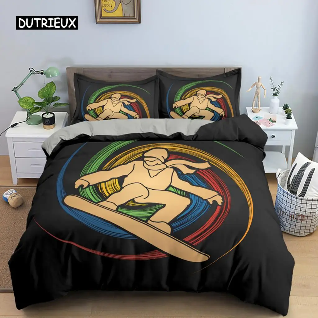 Sport Player King Queen Duvet Cover Skiing Action Bedding Set Teens Adults Extreme Sport Soft Black 2/3pcs Polyester Quilt Cover