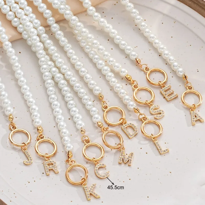 Elegant Simulated-pearl Gold Color OT Buckle 26 Letters Pendant Necklace for Women Vintage Choke Collares Jewelry Girls Gifts