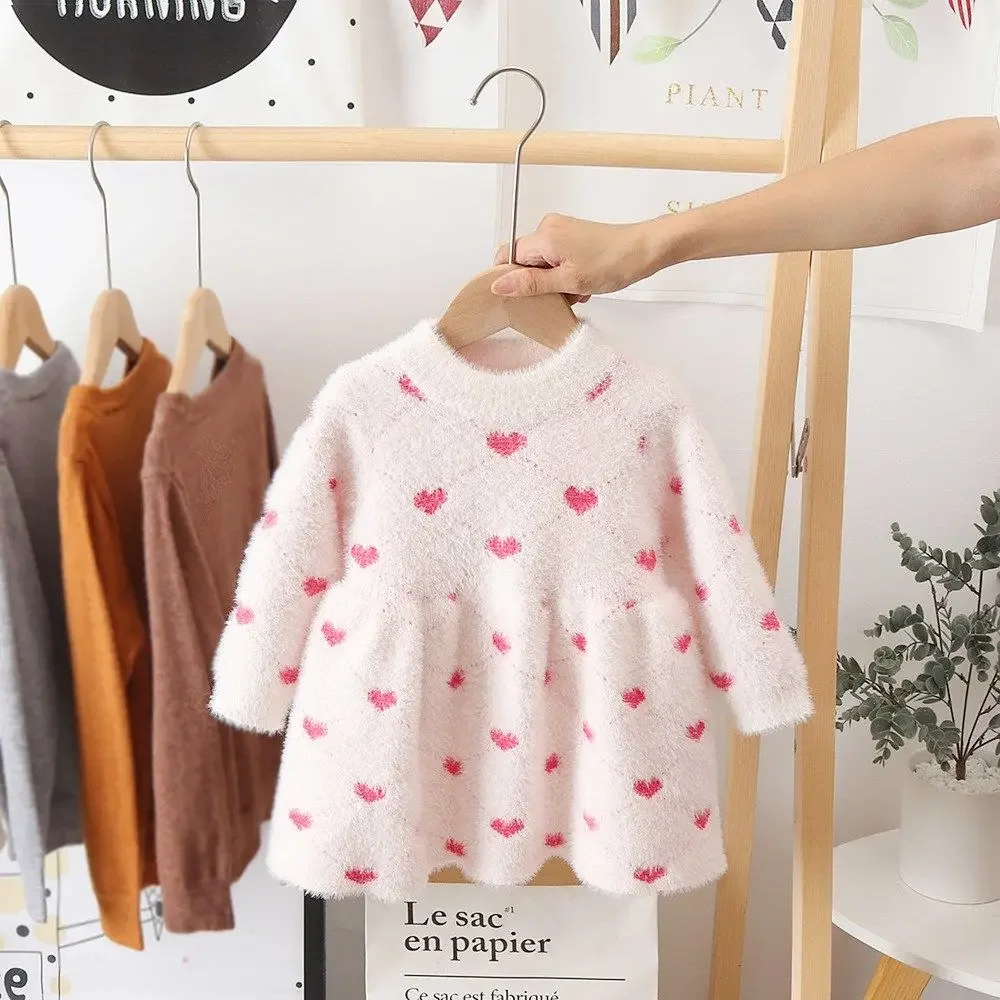 Dress Baby Knit Sweater Baby Winter Foreign Style Hedging Dress Girls Winter Imitation Mink Fleece Sweater Princess