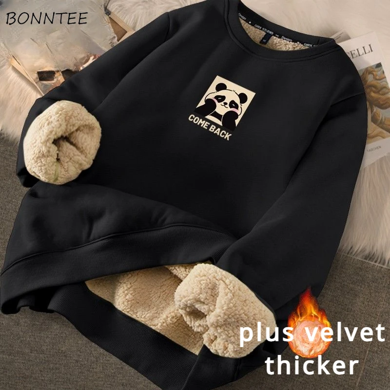 Plus Velvet Thicker Hoodies Women O-neck Letter Printed Autumn Winter Keep Warm Loose Long Sleeve Tops Windbreak New Fashion