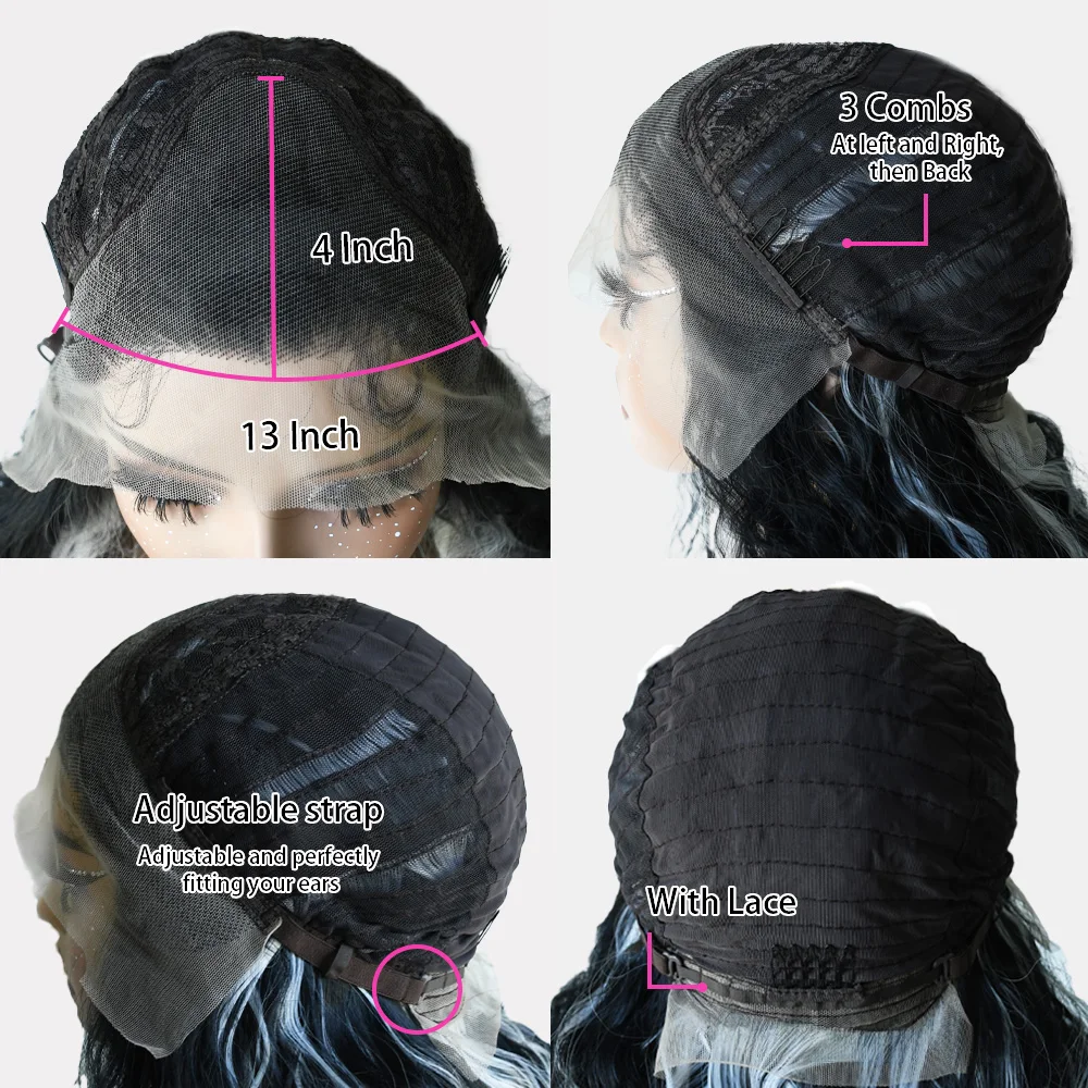 Black Deep Wave Lace Front Wig 13x4 Long HD Transparent Glueless Wigs For Women PrePlucked Synthetic Heat Resistant For Wemon