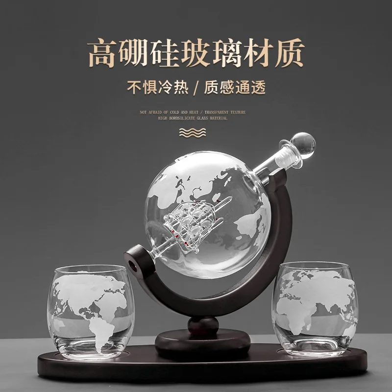 

Newest 3PCS Glass Globe Decanter Wooden Base Glass Wine Soaker Foreign Wine Wine Divider Good Sealing Barware Bar Sets Hot