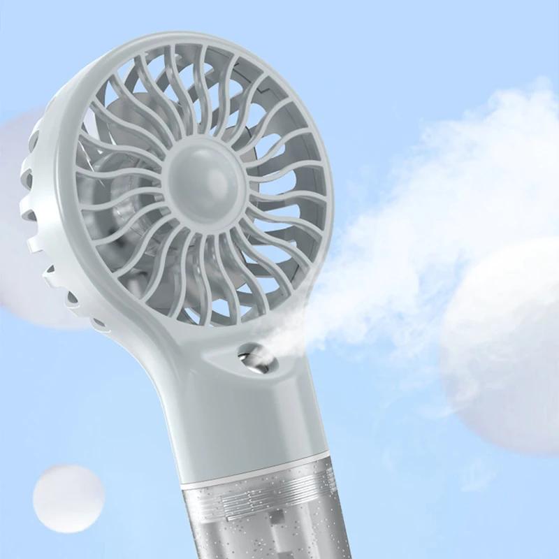 Mini Handheld Spray Water And Electricity Supplement Fan Portable USB Charging Four Speed Wind Speed Up And Down Shake Button