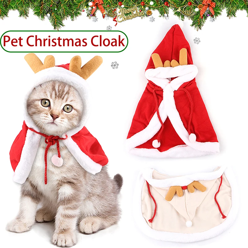 Funny Cat Christmas Costume Santa Cosplay Pet Cloak Christmas Cape With Hat Pet Accessories Festival Dress Up Props Decor