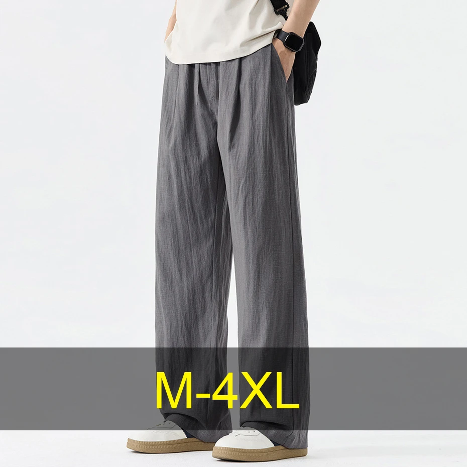 Summer Linen Pants Men Stretch Waist Straight Pants Fashion Casual Solid Color Pants Breathable Trousers