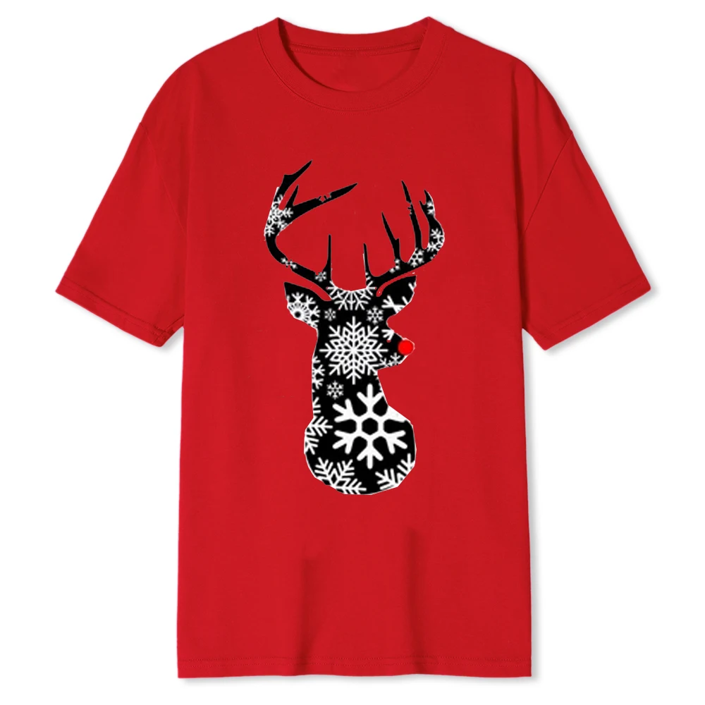 Christmas Deer Head Clipart Gift for Tshirt Red Nosed Reindeer Halloween New Year Xmas Svg Winter Holiday Unisex Cotton O-neck