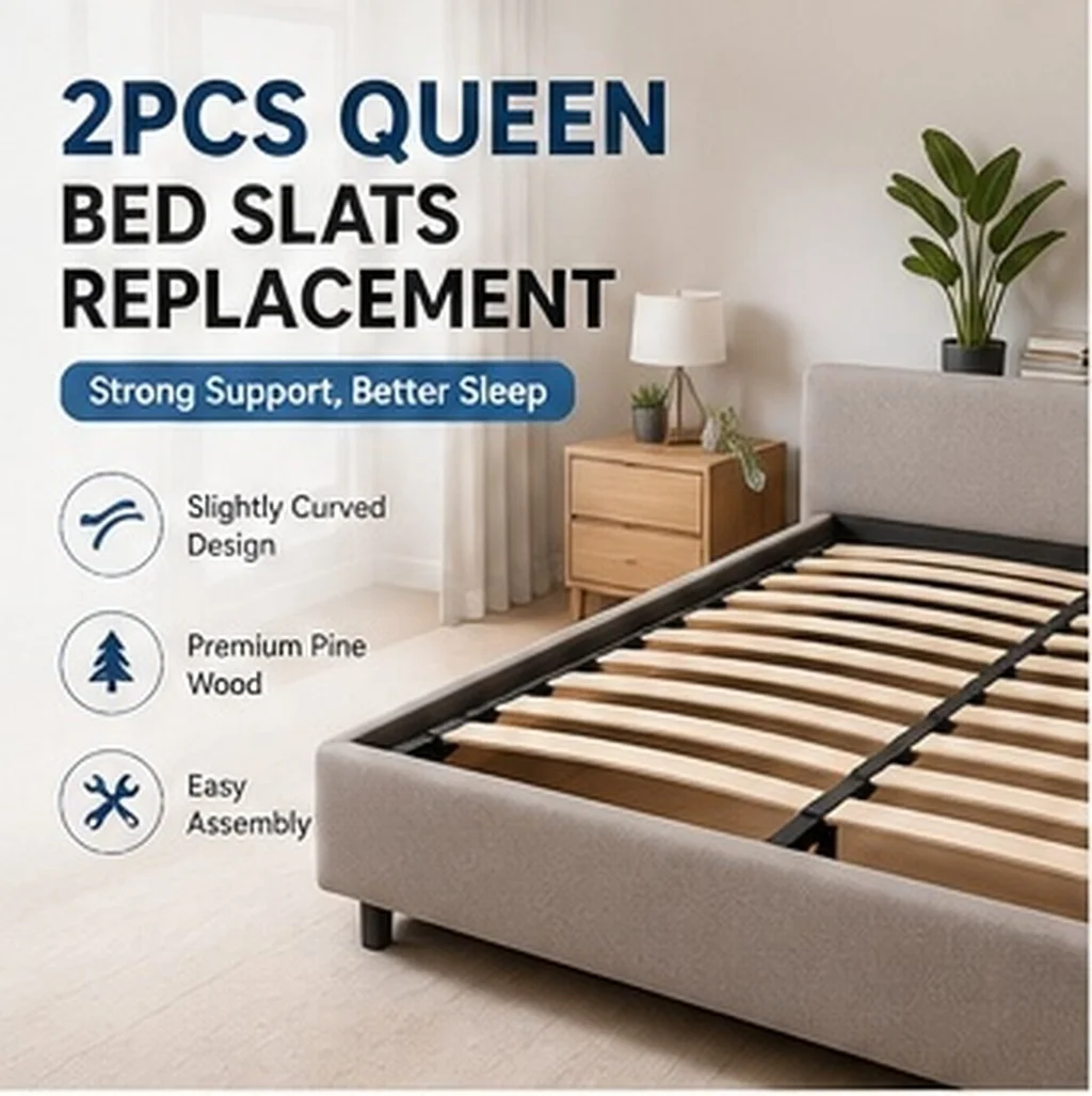 2Pcs Wooden Bed Slats Pine Wood Replacement Heavy Duty Mattress Support Boards Slightly Curved Design for Size Bed
