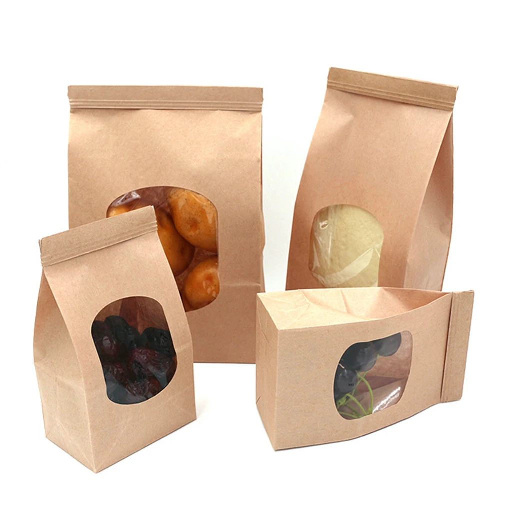 50 Pcs Bakery Bags Window Sealing Pack Kraft Paper Bag Cookie Packs XS