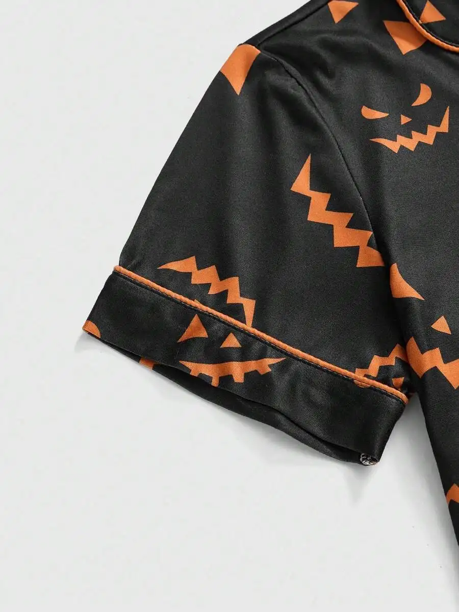 

Gothic Pumpkin Print Short Sleeve Pajama Set With Shorts
