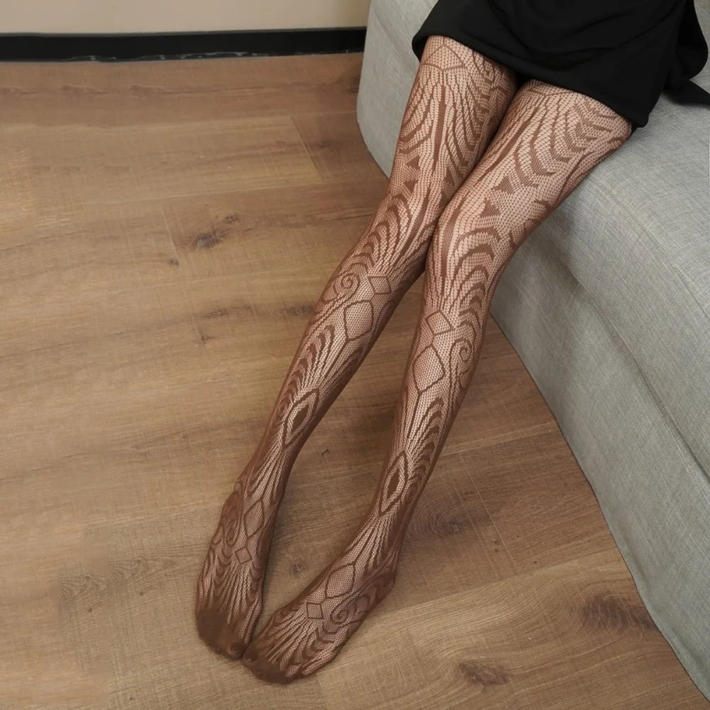 Hollowed Out Lace Thigh High Stockings Colorful Design Mesh Bottomed Hollow Out Pantyhose Sexy Transparent Dark Punk Style