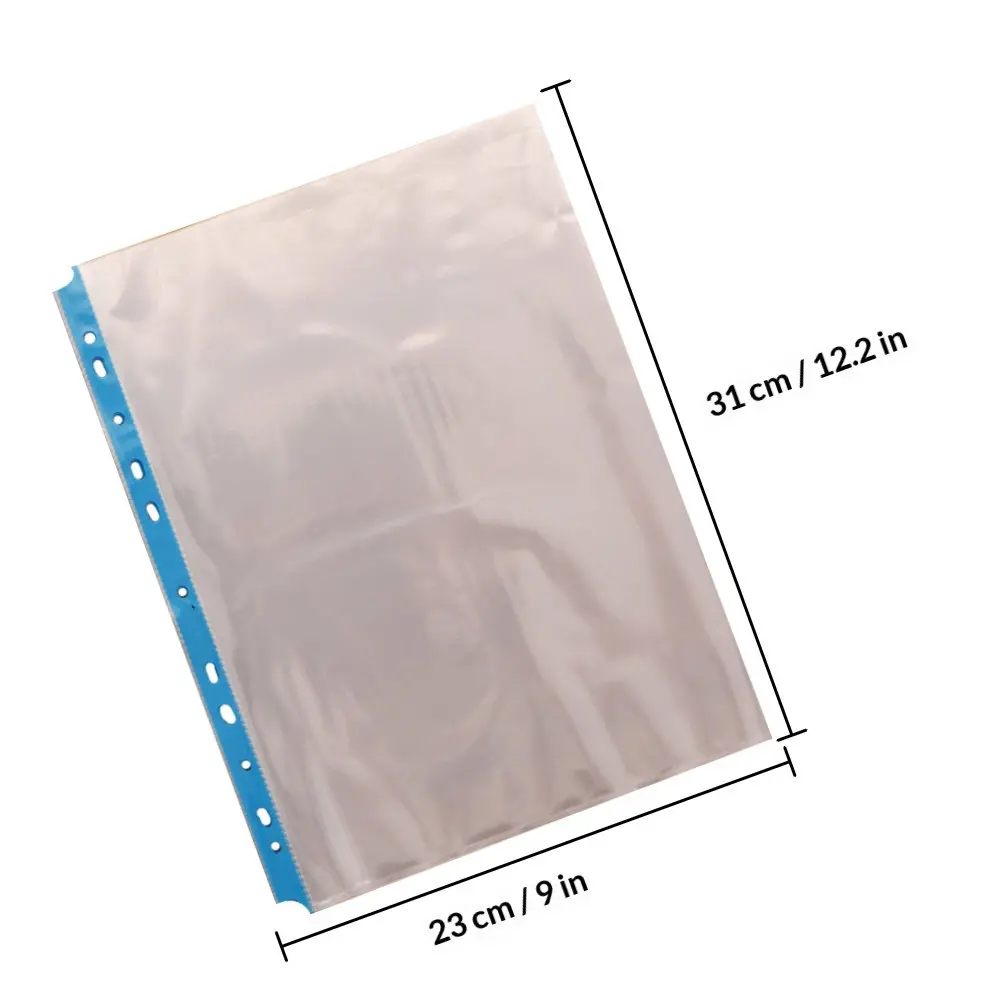 100Pcs A4 Clear Sheet Protectors 11 Hole Punched PP Material for Ring Binder Loose Leaf Files Document Protection