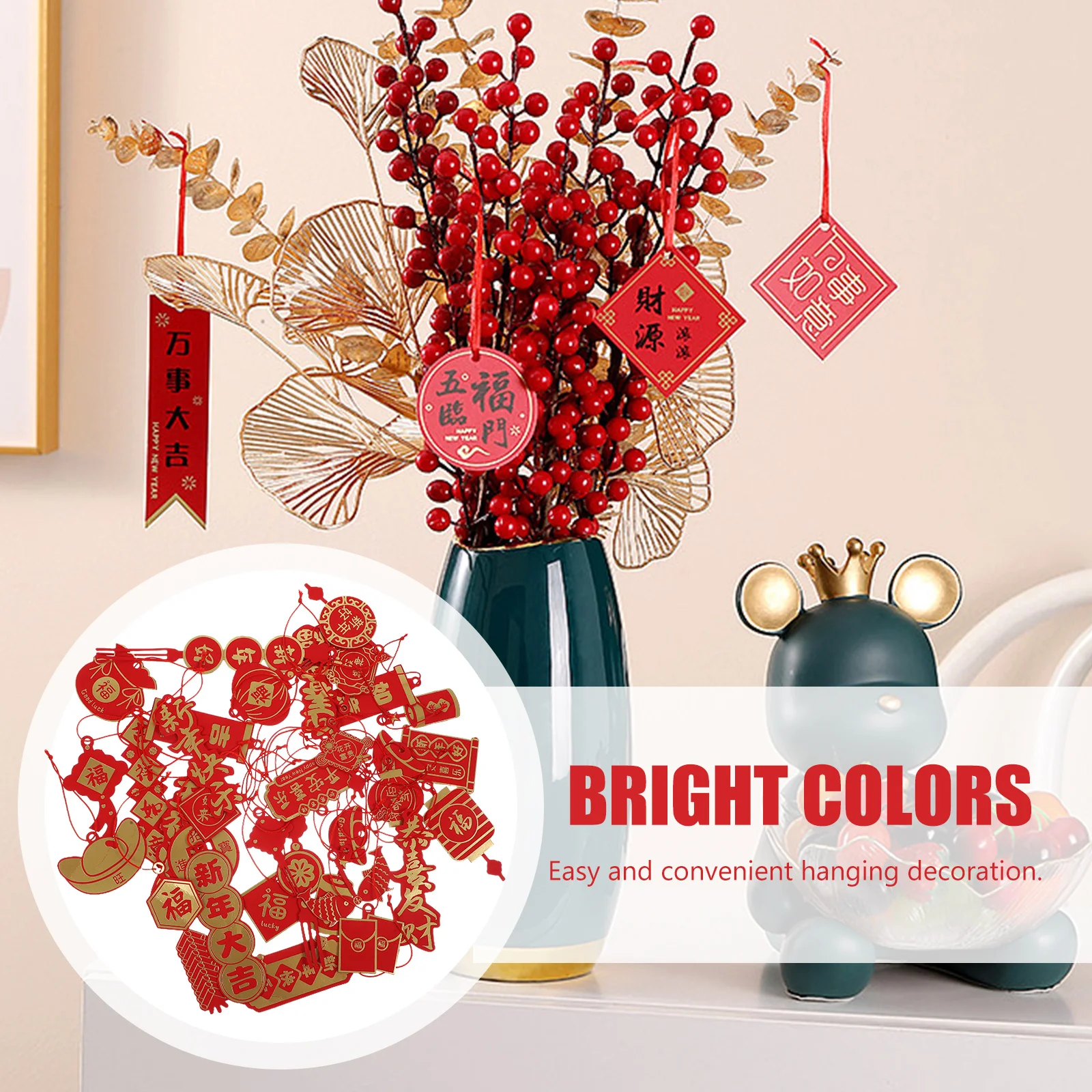 

2 Bags Chinese New Year Hanging Ornaments 2024 Red Tassel Pendants for Spring Festival Decor Bonsai Car Window Door Party