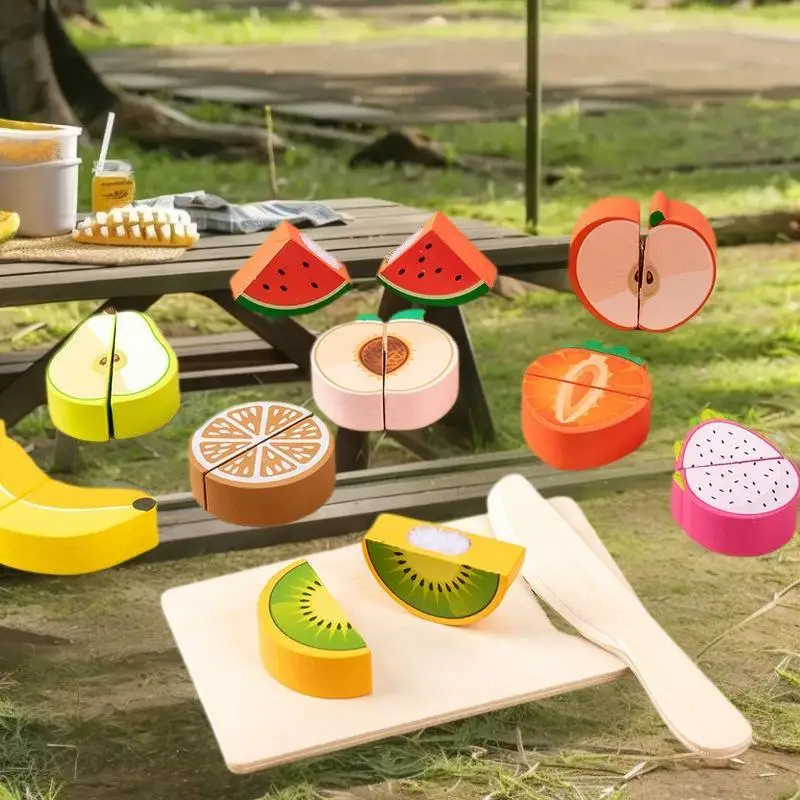Pretend Wooden Kitchen Playset - Simulated Cutting Fruit, Velcro Toy Set, Perfect for Montessori Educational Toys for Children