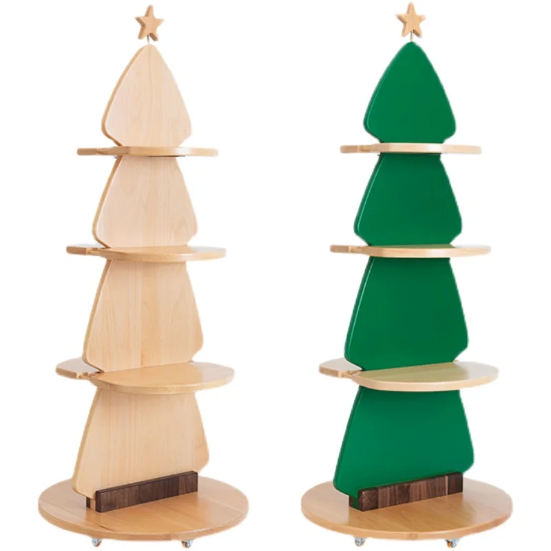 

Вращающаяся книжная полка в виде рождественской елки, многослойный книжный шкаф из цельного дерева, на 360 градусов, сосновая елка, детская книжная полка с картинками