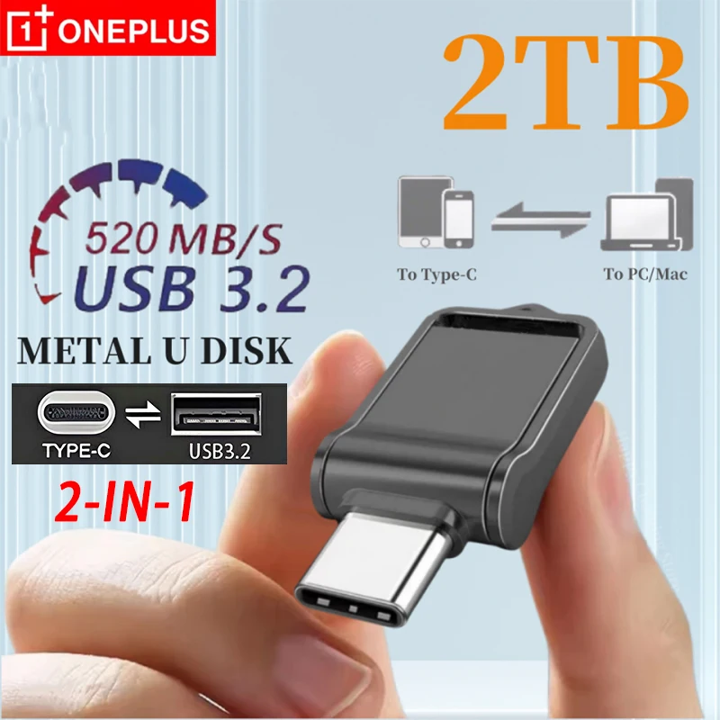 OnePlus Metall-Flash-Laufwerk 3.2 USB 2 TB, große Kapazität, Hochgeschwindigkeits-Typ-C und USB-Flash-Speicher mit doppeltem Verwendungszweck, 512 GB Mobiltelefon