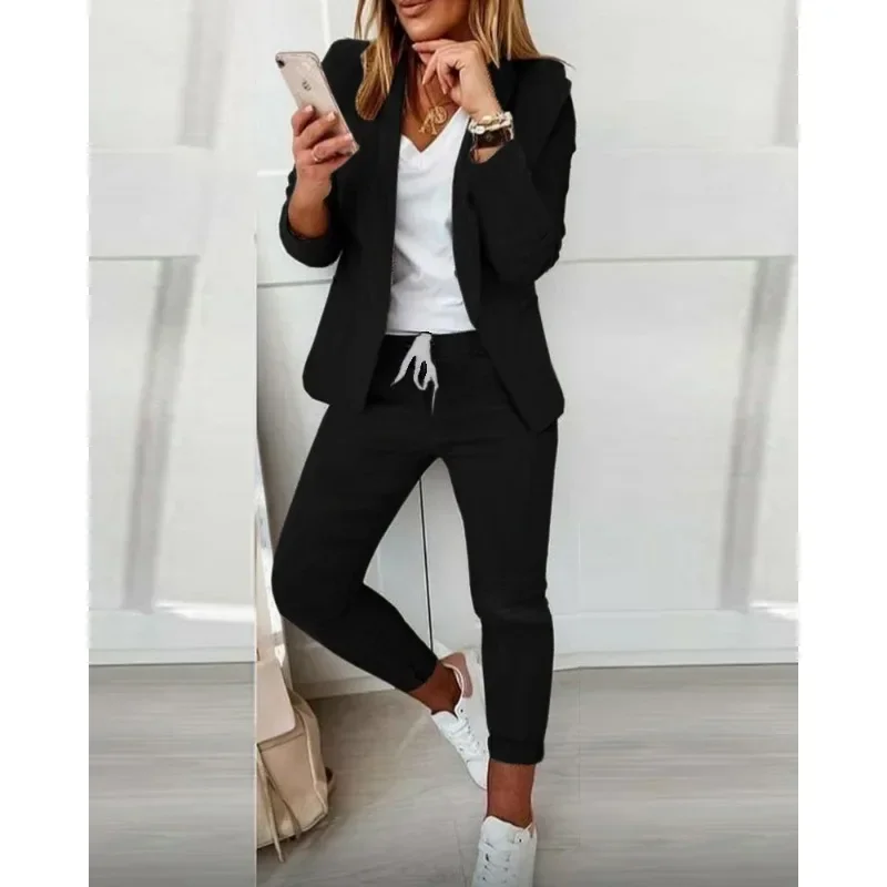 Blazer and Pants Set Office Lady Clothing Solid Color Long Sleeve Office Tops Female Jacket Women Fashion Two Piece Casual Suits