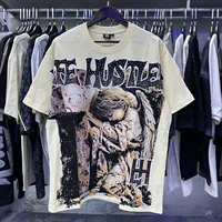 Camisetas de manga corta de algodón con diseño de ángel rezando y diamantes brillantes para hombres y mujeres, camiseta holgada de verano con cuello redondo, camisetas extragrandes