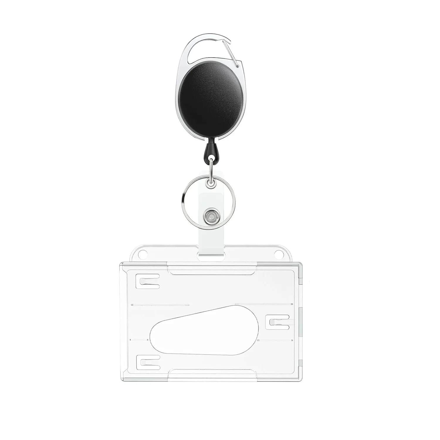 Transparente Duplo Cartões Slots, ID Tag, Badge Holder com Badge Reel, 2 Cartões De Armazenamento Organizador, Employee Pass, Work Card Case, manga