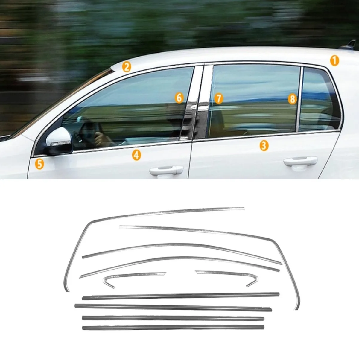 

Декоративная полоса для окна автомобиля, дверная рама из нержавеющей стали, внешняя для Volkswagen Golf 6/7/8 2021-2024, комплект кузова, автомобильные аксессуары