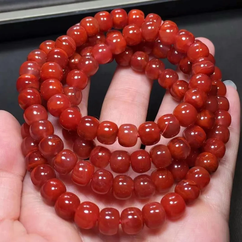 

Factory Direct Sales Natural Sichuan Material Red Agate Old-Styled Bead Multi-Circle Bracelet Color Beautiful Rosy