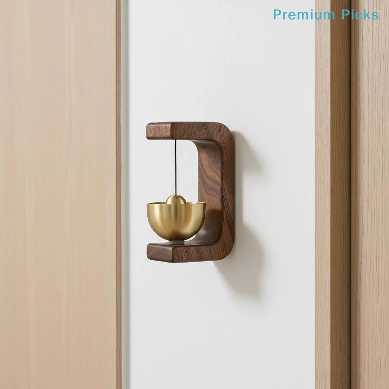 portableWooden Wind Chimes Magnetic Brass Wireless Doorbell Handmade Style Jingle Bell for Entrance Door Holiday Decor