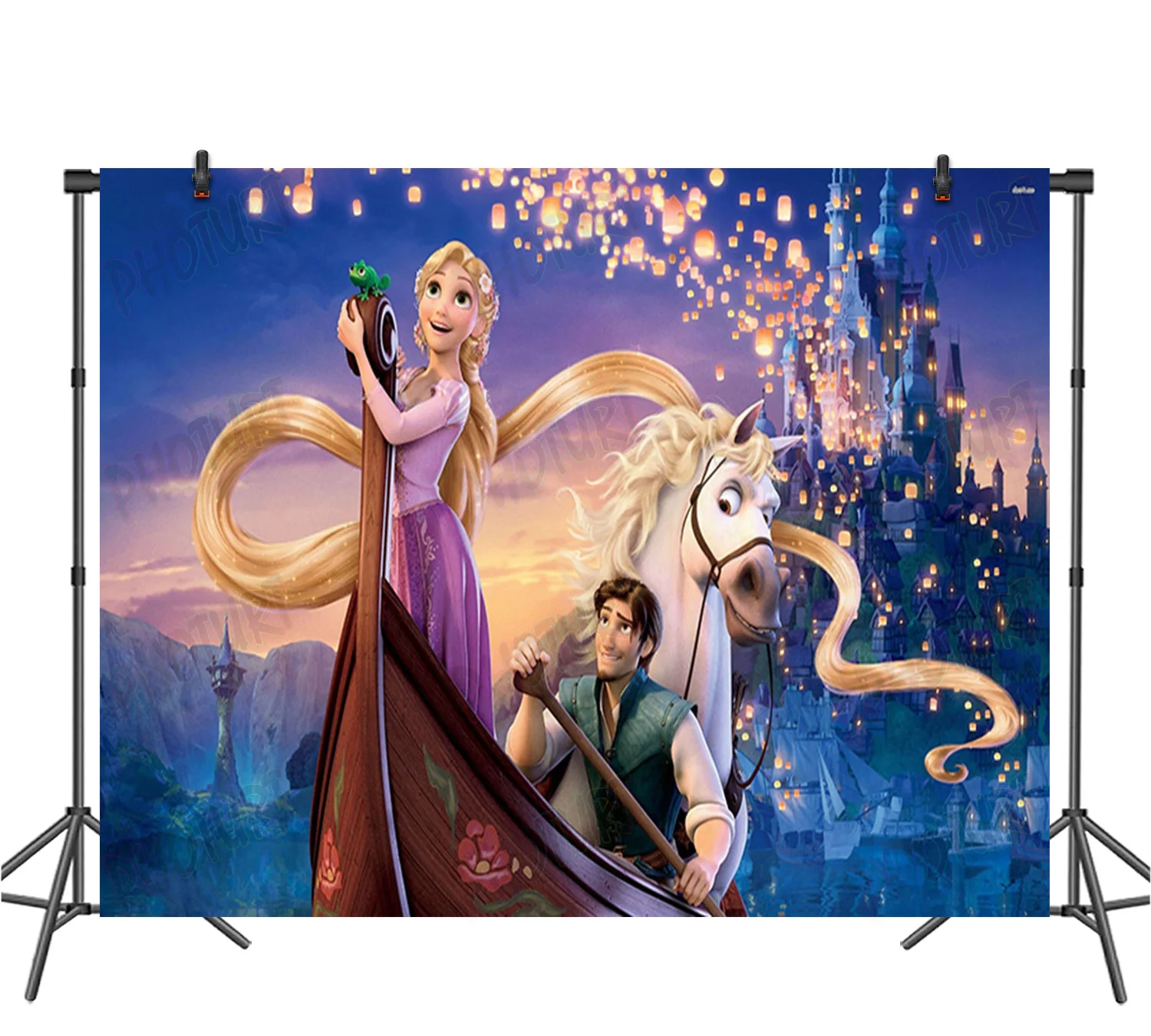 Disney Tangled Rapunzel Backdrop Kids Birthday Background Purple Long Hair Princess Vinyl Polyester Photography Decor Props