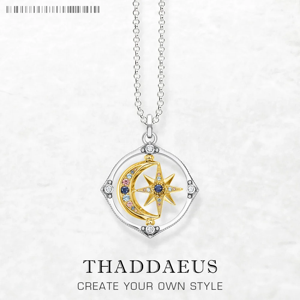 

Star And Moon Golden Pendant Link Chain Necklace Summer Brand New Fine Jewelry Europe 925 Sterling Silver Lucky Gift For Women