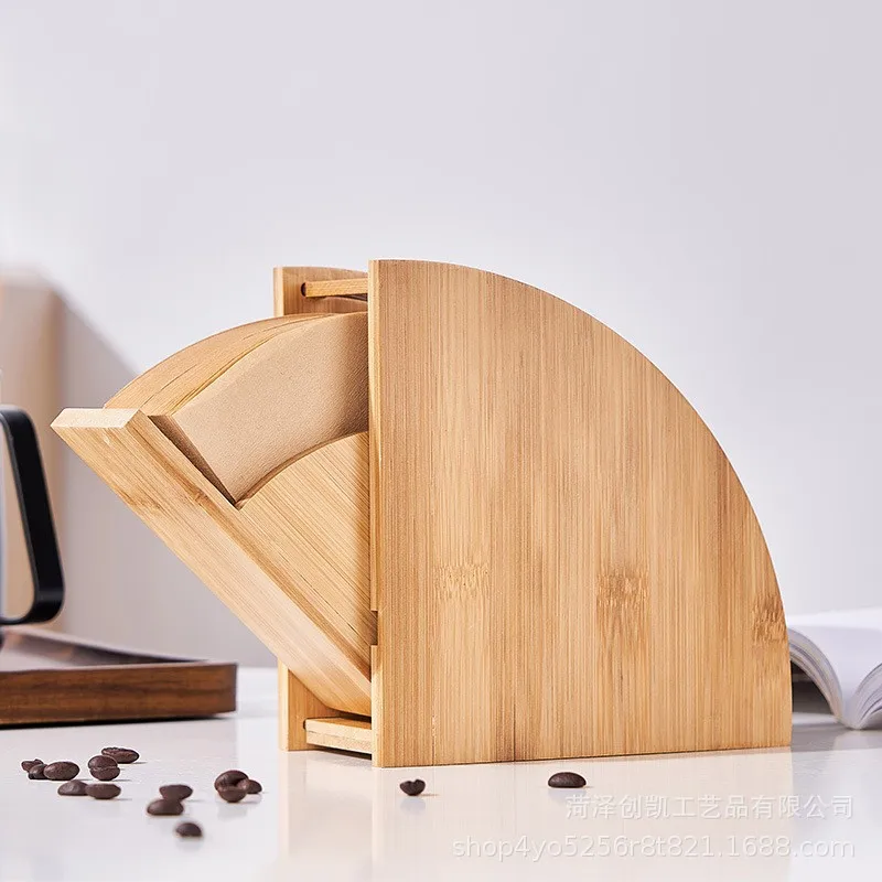 Solid Wood Filter Paper Storage Box Hand Brewed Coffee Filter Paper Storage Box Wood Dustproof Fan Wooden Bracket