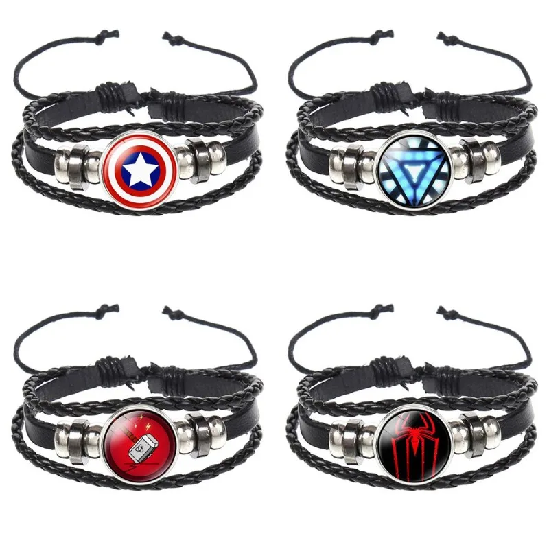 Marvel Мстители герой браслет со значком мультфильм аниме Тор Капитан Америка Железный человек Человек-паук кожаный светящийся браслет оптовая продажа