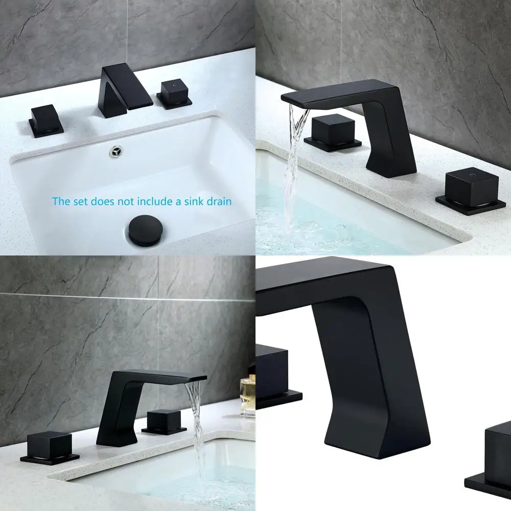 

Matte Black Deck-Mounted Widespread Double Handle 3-Hole Bathroom Sink Faucet