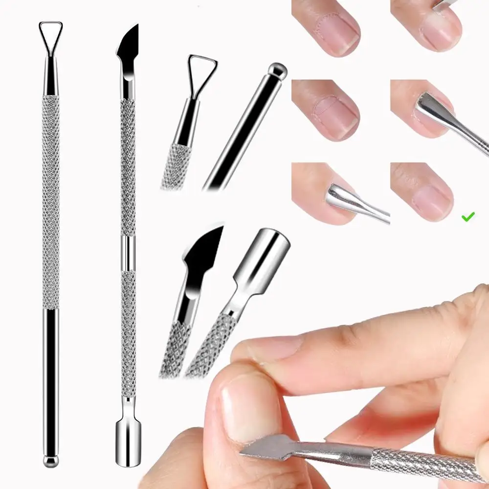 1/2Pcs Doppel Kopf Edelstahl Nagel Häutchen Pusher Sauber Abgestorbene Haut Nägel Schmutz Gel Entfernen Nägel Dateien maniküre Pediküre Werkzeuge