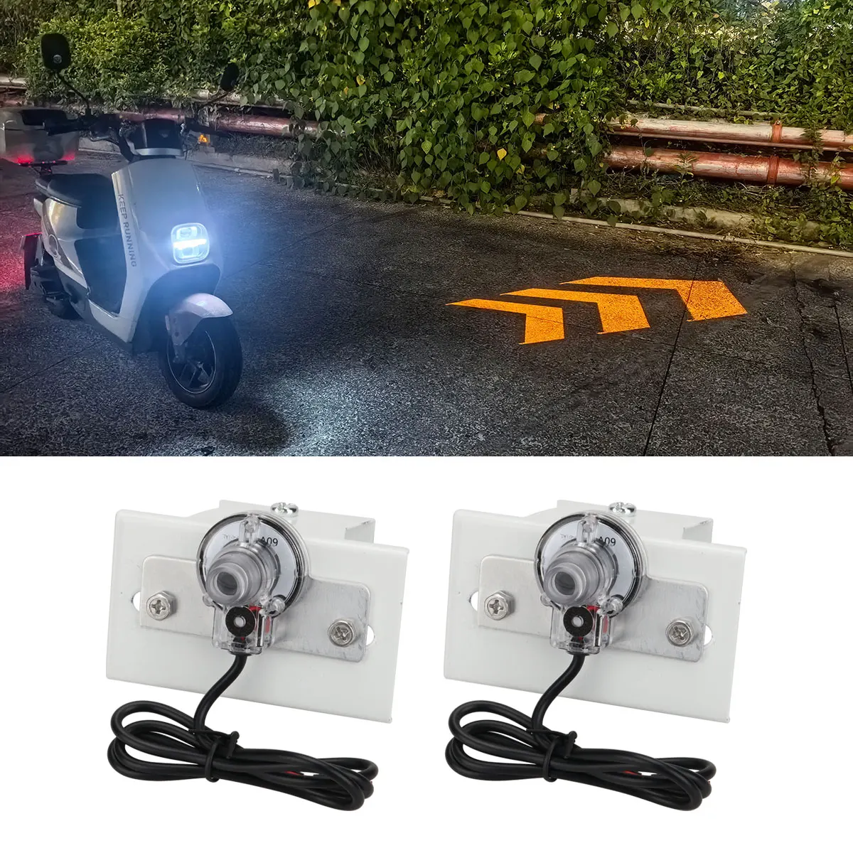 1Pair Motorcycle LED Turn Signal Lamp With Projection Function Arrow Style Amber Flashing Running Light Auto Underbody Indicator