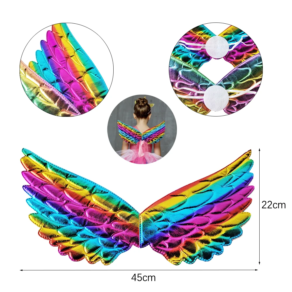 Unicorn Girls Ears Headband Rainbow Wings Hairband Kids Unicorn Cosplay Dress Up Costume Props Unicorn Birthday Party Decoration