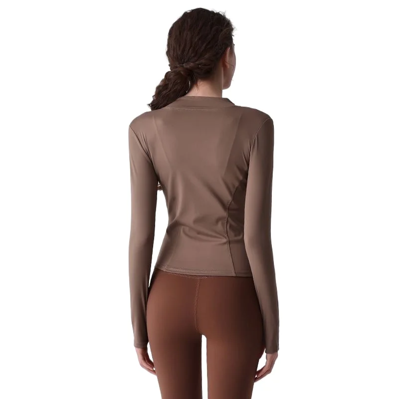 Genuie Quick-Dry Running Yoga Suit, Stretch Slim Stand-Up Collar Cycling Jacket, Zip Fitness Top