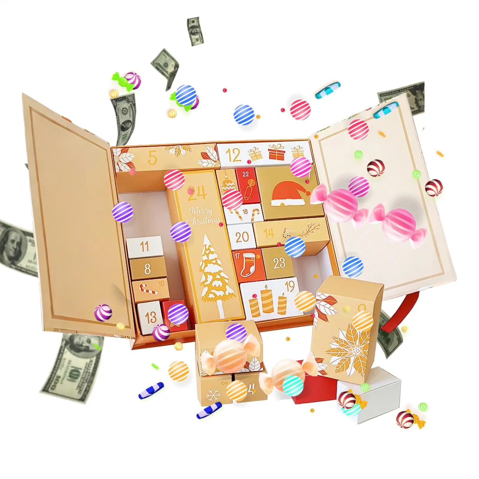 

Пустые коробки обратного отсчета для Рождества, 24-дневная рождественская коробка обратного отсчета, заполняемый складной контейнер для зимнего отдыха, разные формы для