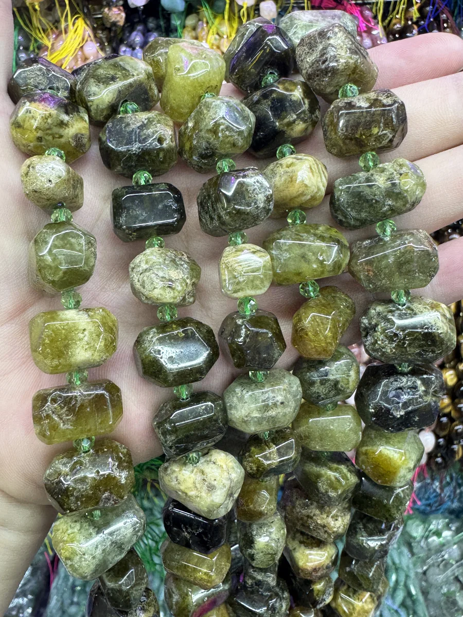 Natural White Moonlight Stone Handmade Lrregular Green Garnet Faceted Loose For Jewelry Making DIY Necklace Bracelet 15''13-18mm