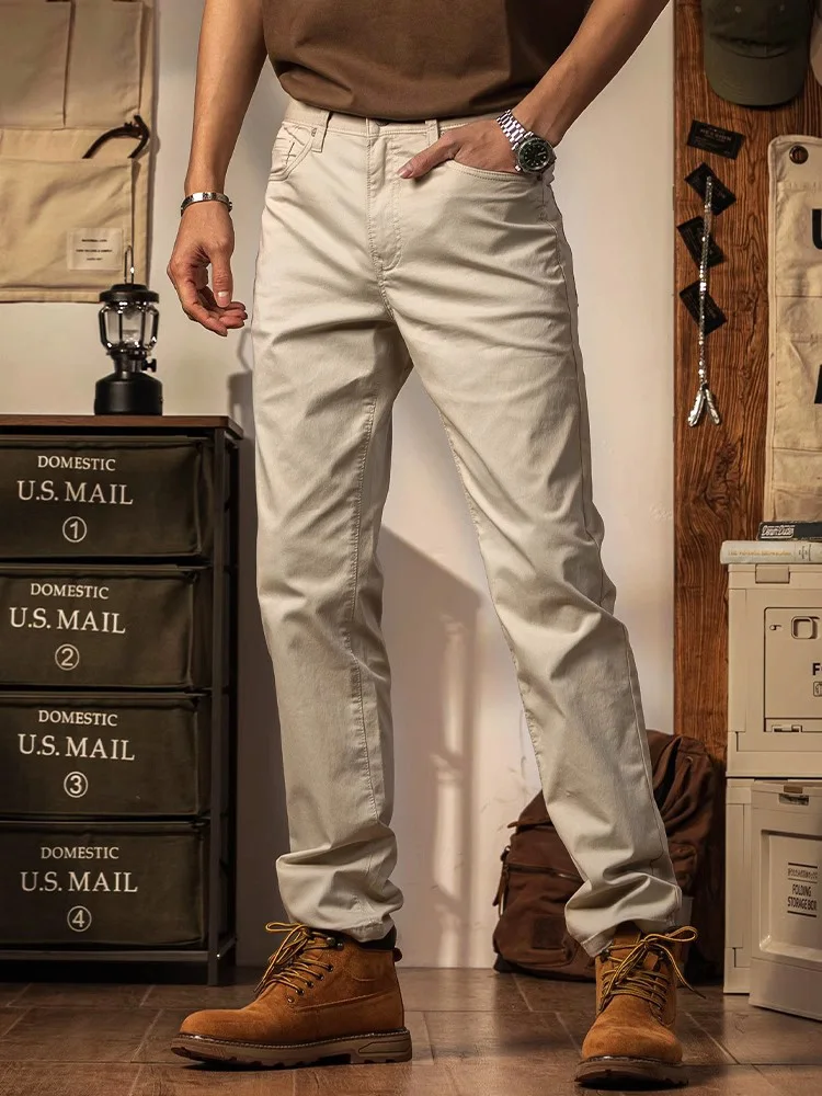 

American Retro Straight Leg Casual Pants Men's Summer Thin Khaki Long Pants Anti-Wrinkle Jeans mid Waist Straight Tube Trousers