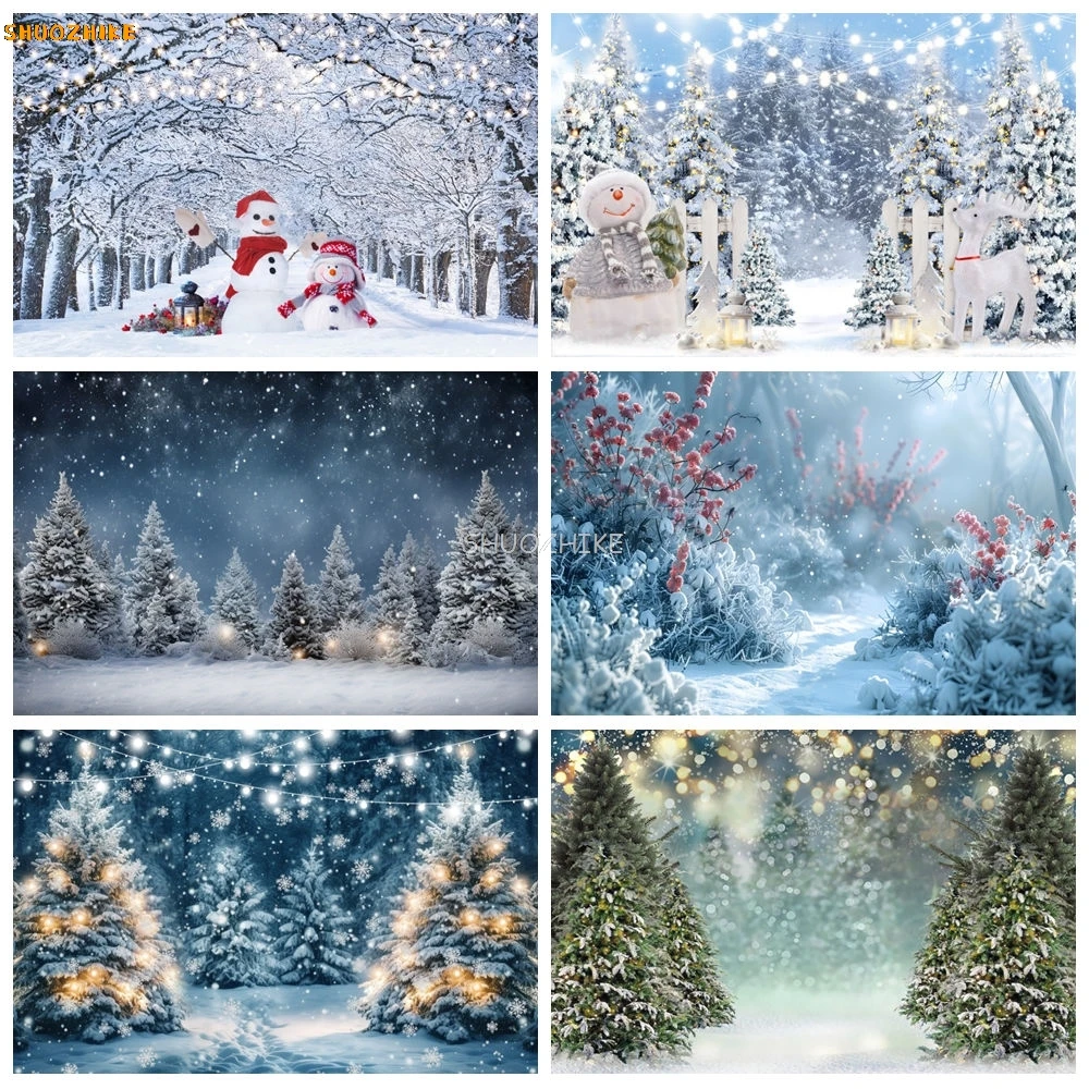 

Winter Scene Photography Backdrops White Snowy Forest Shiny Dot Snowflake Christmas Decor Baby Portrait Background Photo Studio