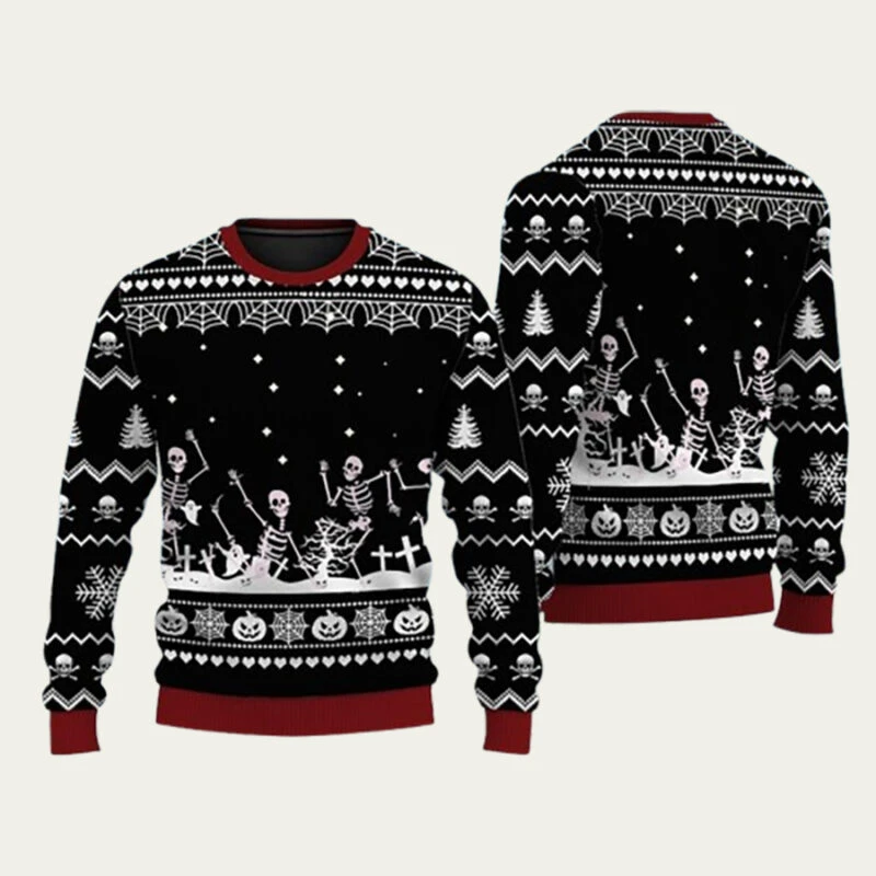 Horror Christmas Sweater Skull Santa Clause 3D Printed Men\'s Crew-Neck Sweatshirt Y2k Unisex Casual New Pullover Mens Streetwear