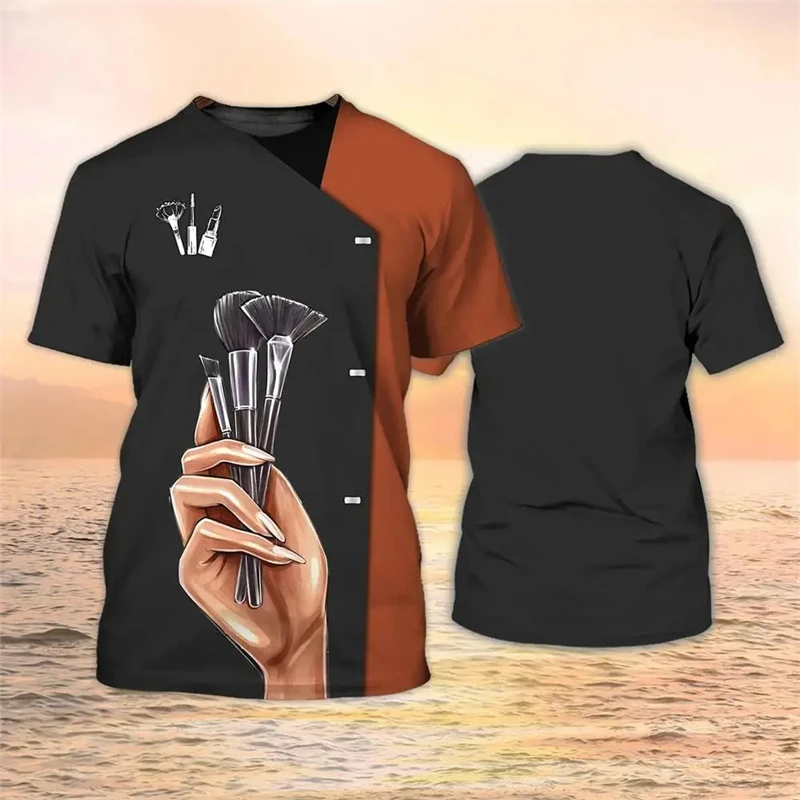 Women T Shirt Makeup Artist Uniform 3d Printed T-Shirts Makeup Brush Graphic O Neck Tees Clothes Female Clothing Korean Style