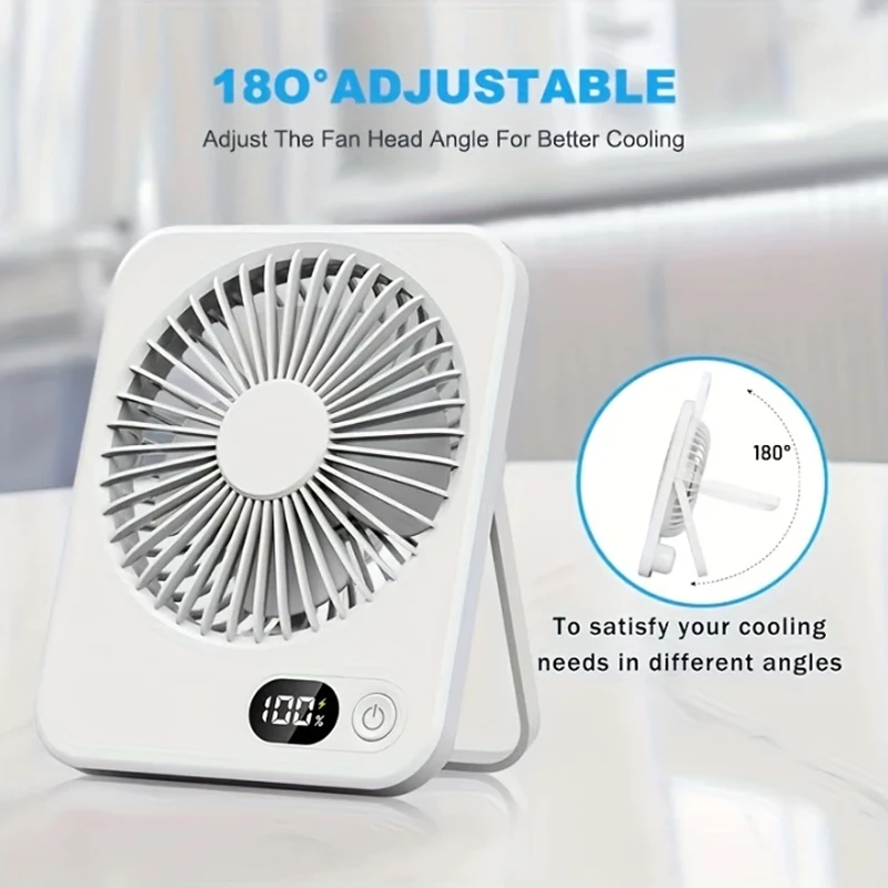 Mini ventilador de escritorio portátil-USB recargable 2025 con pantalla digital 180 °   Ventilador de mano liviano con funcionamiento silencioso y ajustable