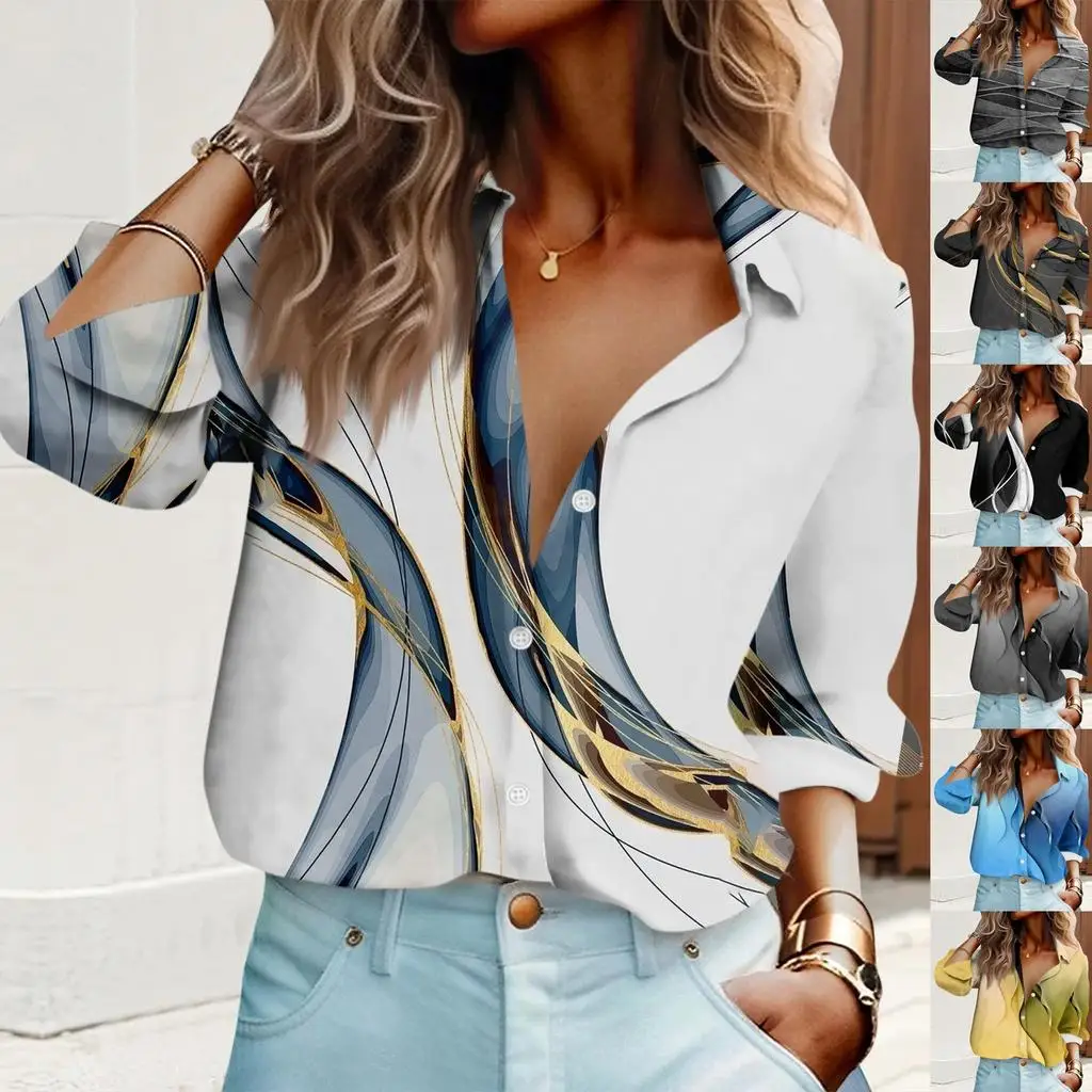 

Женская рубашка с длинным рукавом из полиэстера с 3D-принтом и мраморным принтом, весенне-осенняя модная повседневная одежда, 3D рубашка с лацканами
